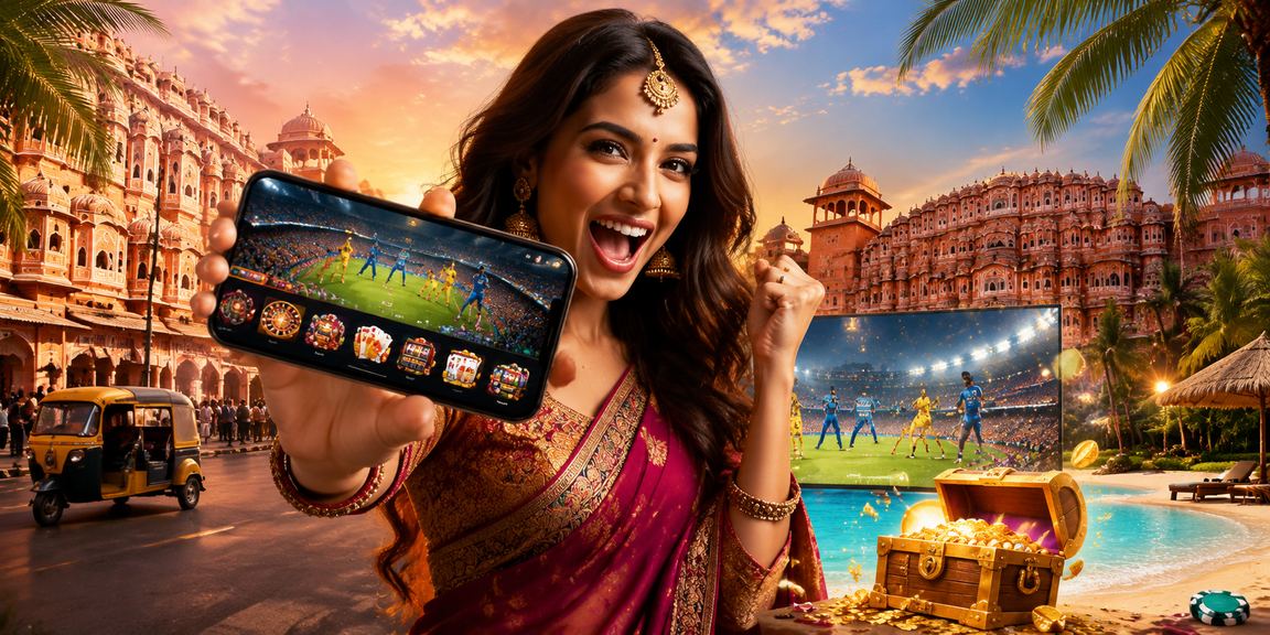 Responsible player using casino app on beach in Jaipur